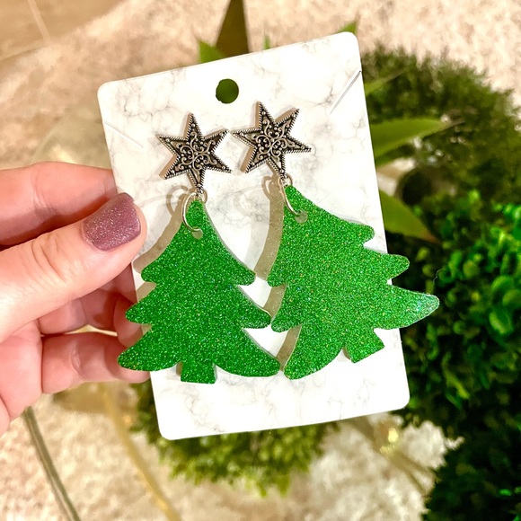 Acrylic Sparkle Christmas Tree Earrings - Picture 3 of 5